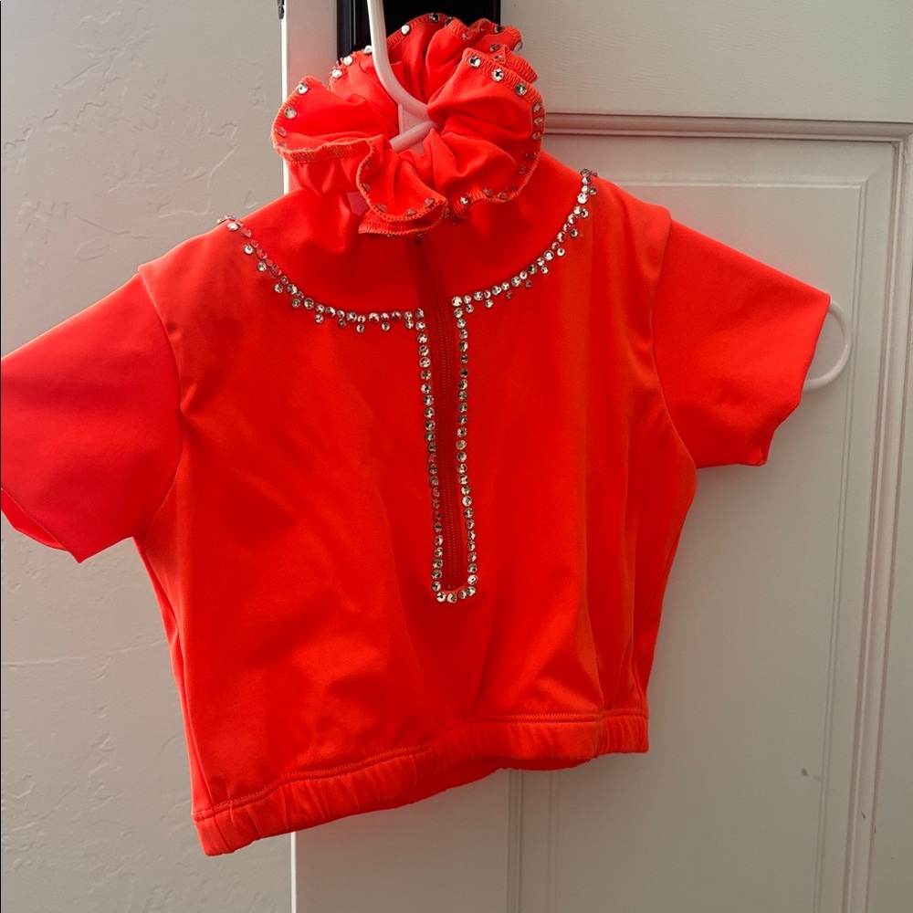 Vibrant Orange Crop Top with Rhinestone Details